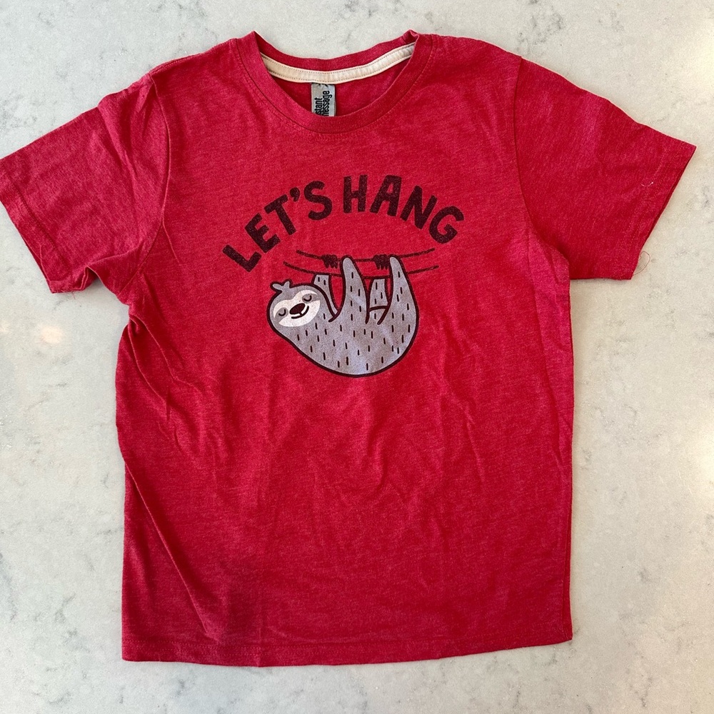 Vibrant Red Short Sleeve Tee with Sloth Design